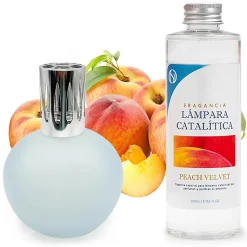 Mamamanuela Lampe catalytique Bleu-Gris Mat + Arôme Peach Velvet 500 ml - Élimine mauvaises odeurs, parfume et améliore la qualité de l'air* Désodorisant Et Parfum D'Ambiance