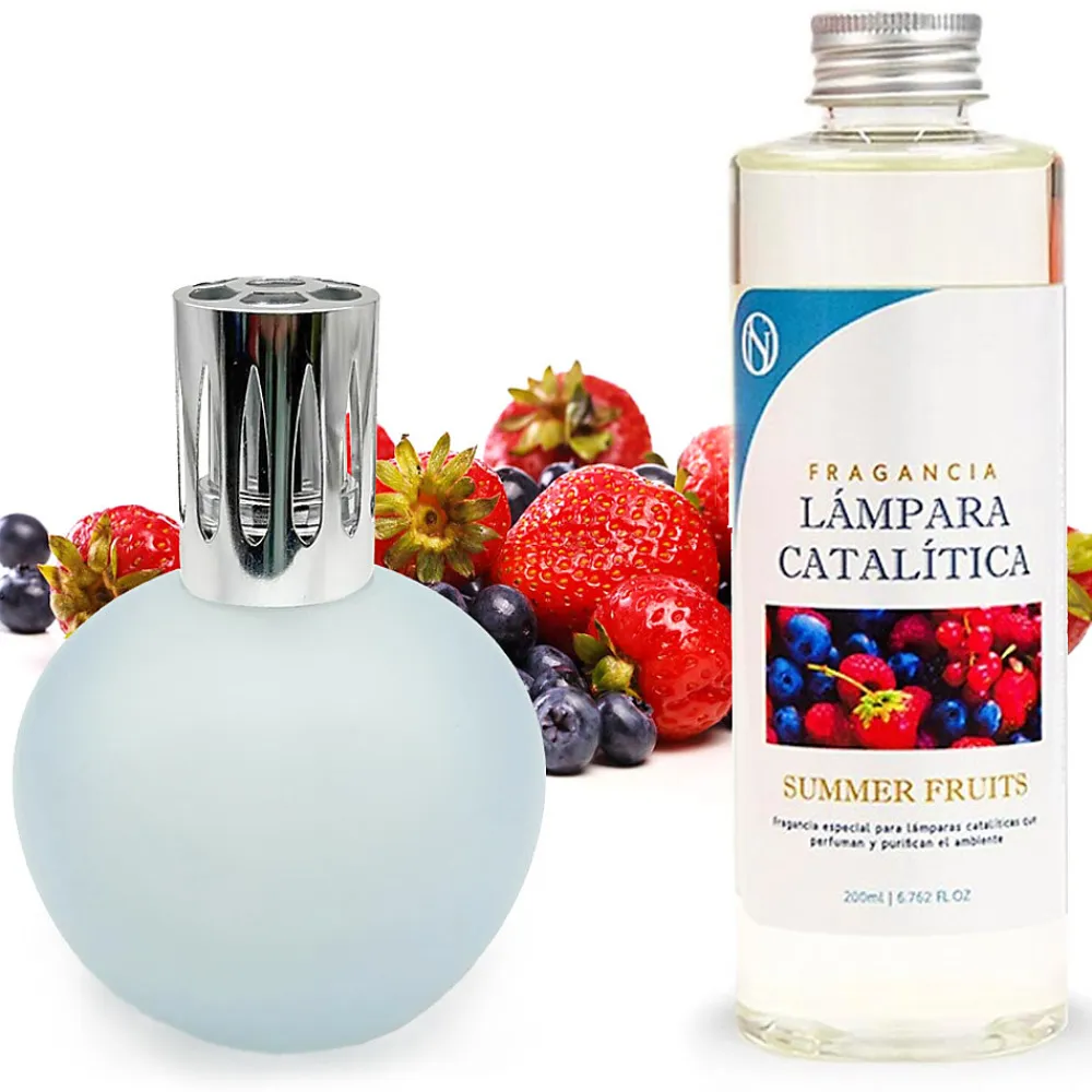 Mamamanuela Lampe catalytique Bleu-Gris Mat + Arôme Summer Fruits 500 ml - Élimine mauvaises odeurs, parfume et améliore la qualité de l'air* Désodorisant Et Parfum D'Ambiance