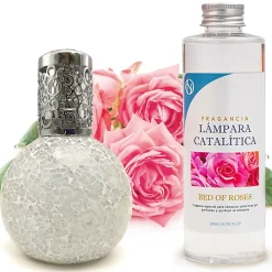 Lampe catalytique Mosaïque Blanc + Parfum Bed of Roses 200 ml - Élimine mauvaises odeurs, parfume et améliore la qualité de l'air>Mamamanuela Clearance