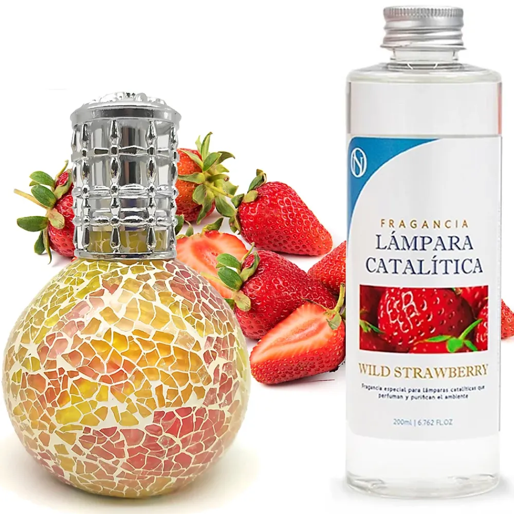 Mamamanuela Lampe catalytique Mosaïque Bicolore + Arôme Wild Strawberry 200ml. Élimine mauvaises odeurs, parfume et améliore qualité de l'air* Désodorisant Et Parfum D'Ambiance