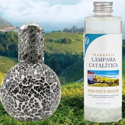Mamamanuela Lampe catalytique Mosaïque Noir + Parfum Provence Breeze 500 ml - Élimine mauvaises odeurs, parfume et améliore qualité de l'air* Désodorisant Et Parfum D'Ambiance