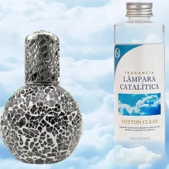 Mamamanuela Lampe catalytique Mosaïque Noir + Parfum Cotton Clean 500 ml - Élimine mauvaises odeurs, parfume et améliore la qualité de l'air* Désodorisant Et Parfum D'Ambiance
