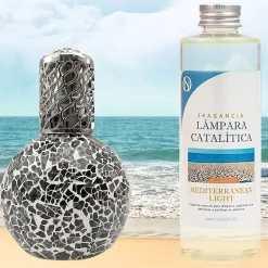 Mamamanuela Lampe catalytique Mosaïque Noir + Mediterranean Light 200 ml - Élimine mauvaises odeurs, parfume et améliore qualité de l'air* Désodorisant Et Parfum D'Ambiance