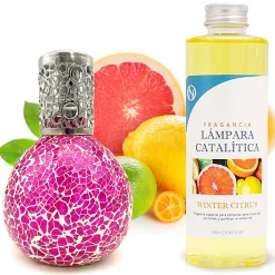 Lampe catalytique Mosaïque Fuchsia + Parfum Winter Citrus 500 ml - Élimine mauvaises odeurs, parfume et améliore qualité de l'air>Mamamanuela