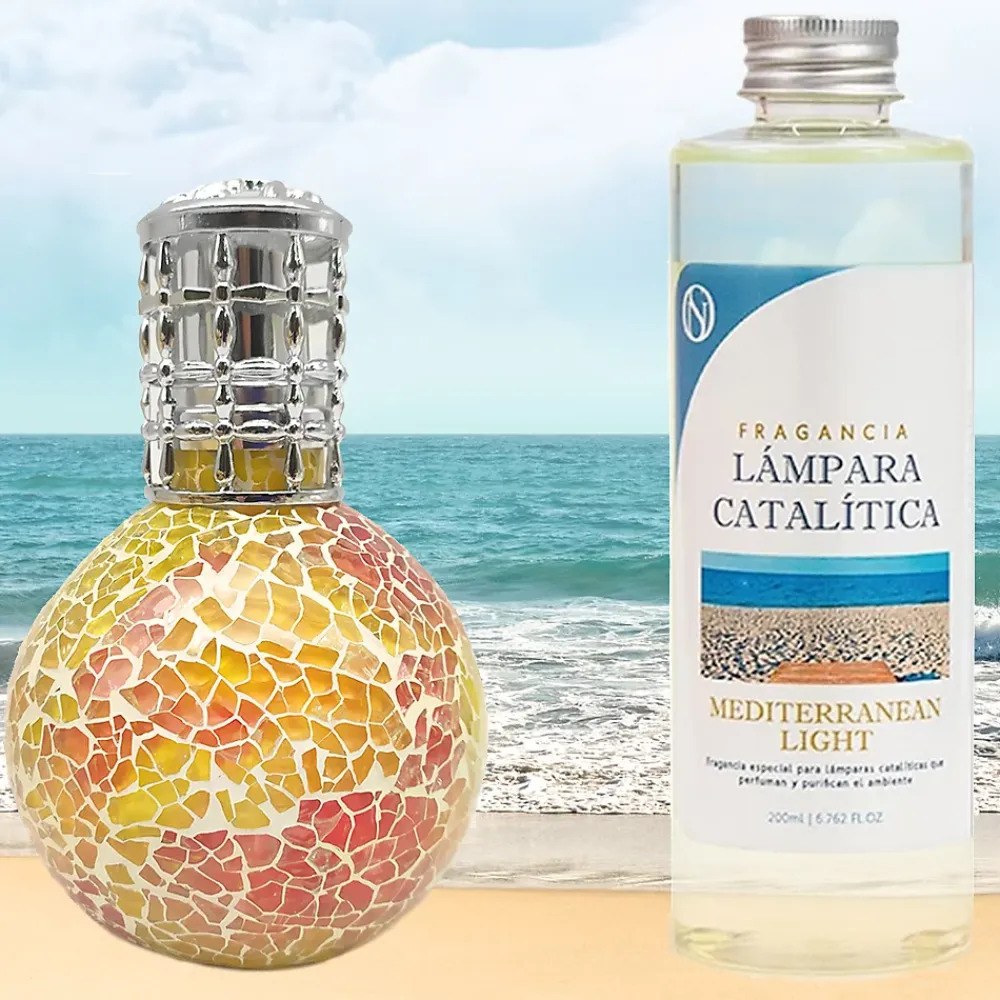 Mamamanuela Lampe catalytique Mosaïque Bicolore + Mediterranean Light 500 ml - Élimine mauvaises odeurs, parfume et améliore qualité de l'air* Désodorisant Et Parfum D'Ambiance