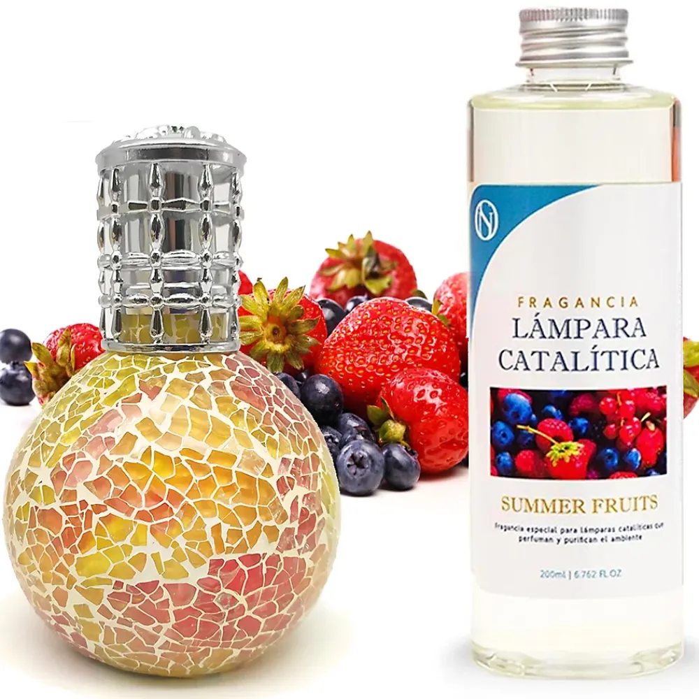 Mamamanuela Lampe catalytique Mosaïque Bicolore + Parfum Summer Fruits 500 ml - Élimine mauvaises odeurs, parfume et améliore qualité de l'air* Désodorisant Et Parfum D'Ambiance