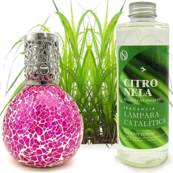 Lampe catalytique Mosaïque Fuchsia + Parfum Citronnelle 500 ml - Élimine mauvaises odeurs, parfume et améliore qualité de l'air>Mamamanuela Online