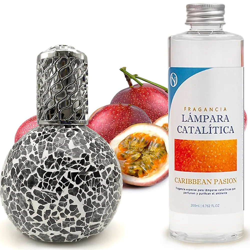 Lampe catalytique Mosaïque Noir + Parfum Caribbean Passion 200 ml - Élimine mauvaises odeurs, parfume et améliore qualité de l'air>Mamamanuela Clearance
