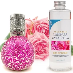 Lampe catalytique Mosaïque Fuchsia + Parfum Bed of Roses 500 ml - Élimine mauvaises odeurs, parfume et améliore qualité de l'air>Mamamanuela Clearance