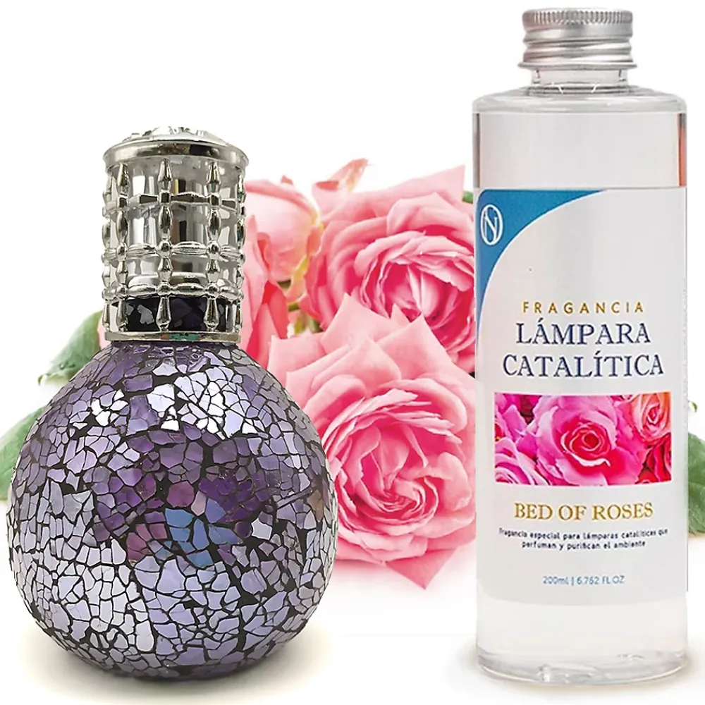 Mamamanuela Lampe catalytique Mosaïque de minuit + Parfum Bed of Roses 500 ml - Élimine mauvaises odeurs, parfume et améliore qualité de l'air* Désodorisant Et Parfum D'Ambiance