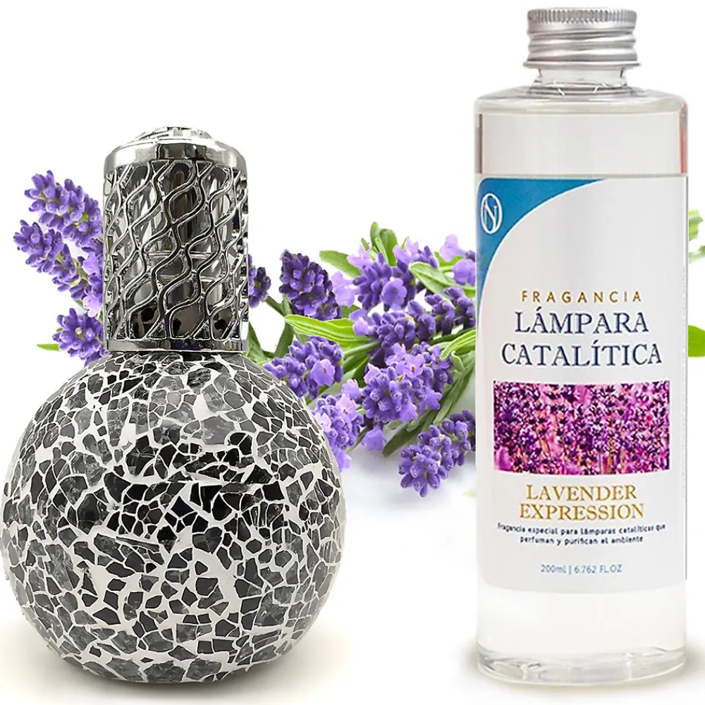 Lampe catalytique Mosaïque Noir + Parfum Lavender Expression 200ml. Élimine mauvaises odeurs, parfume et améliore qualité de l'air>Mamamanuela Clearance