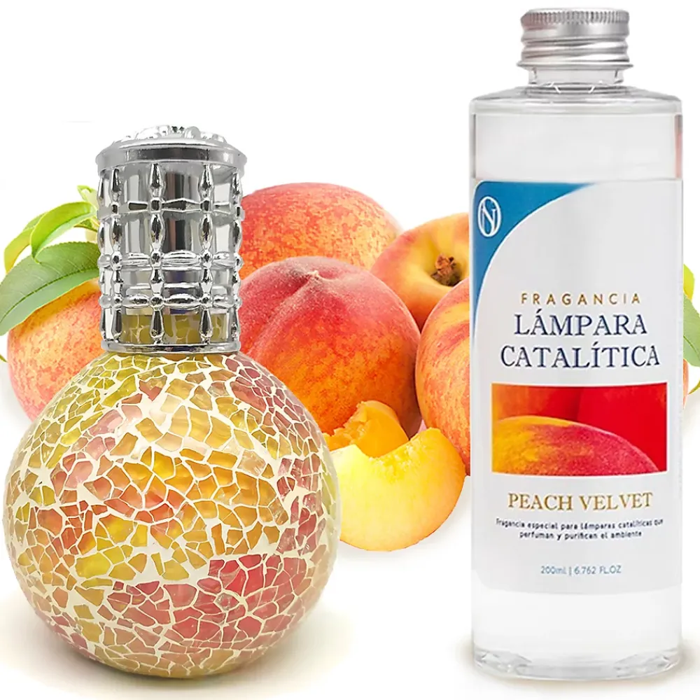 Mamamanuela Lampe catalytique Mosaïque Bicolore + Arôme Peach Velvet 200 ml - Élimine mauvaises odeurs, parfume et améliore qualité de l'air* Désodorisant Et Parfum D'Ambiance