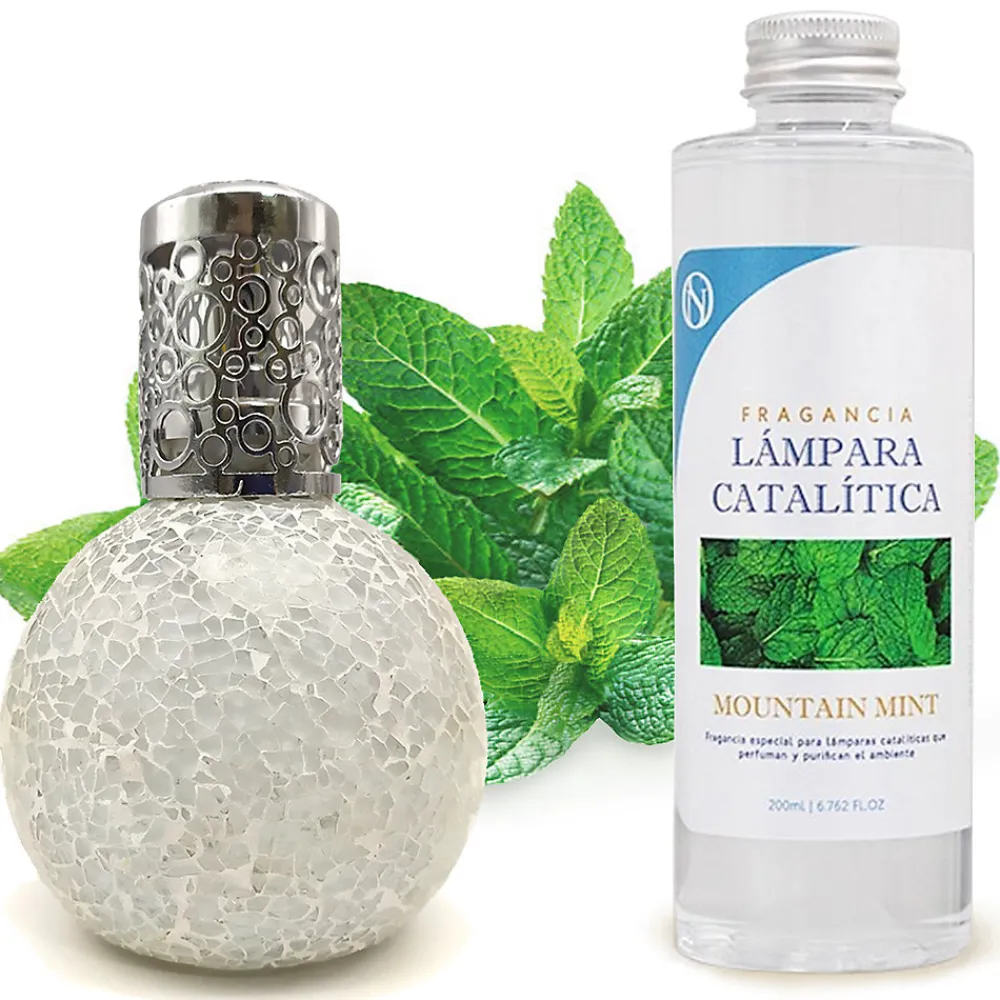 Lampe catalytique Mosaïque Blanc + Arôme Mountain Mint 500 ml - Élimine mauvaises odeurs, parfume et améliore la qualité de l'air>Mamamanuela Clearance