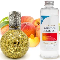 Lampe catalytique Mosaïque Doré + Arôme Peach Velvet 200 ml - Élimine mauvaises odeurs, parfume et améliore la qualité de l'air>Mamamanuela Hot