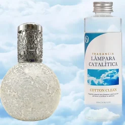 Mamamanuela Lampe catalytique Mosaïque Blanc + Parfum Cotton Clean 500 ml - Élimine mauvaises odeurs, parfume et améliore la qualité de l'air* Désodorisant Et Parfum D'Ambiance