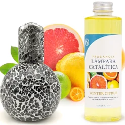 Lampe catalytique Mosaïque Noir + Parfum Winter Citrus 500 ml - Élimine mauvaises odeurs, parfume et améliore qualité de l'air>Mamamanuela Clearance