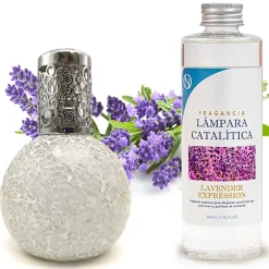 Mamamanuela Lampe catalytique Mosaïque Blanc + Parfum Lavender Expression 200ml. Élimine mauvaises odeurs, parfume et améliore qualité de air* Désodorisant Et Parfum D'Ambiance