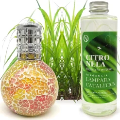 Mamamanuela Lampe catalytique Mosaïque Bicolore + Parfum Citronnelle 500 ml - Élimine mauvaises odeurs, parfume et améliore qualité de l'air* Désodorisant Et Parfum D'Ambiance