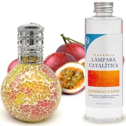 Mamamanuela Lampe catalytique Mosaïque Bicolore + Parfum Caribbean Passion 200 ml. Élimine mauvaise odeur, parfume et améliore qualité de air* Désodorisant Et Parfum D'Ambiance