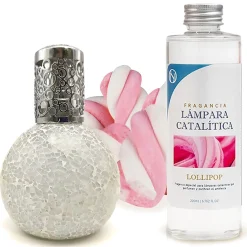 Lampe catalytique Mosaïque Blanc + Parfum Lollipop 500 ml - Élimine mauvaises odeurs, parfume et améliore la qualité de l'air>Mamamanuela Best