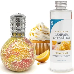 Mamamanuela Lampe catalytique Mosaïque Bicolore + Parfum Lemon Cake 200 ml - Élimine mauvaises odeurs, parfume et améliore qualité de l'air* Désodorisant Et Parfum D'Ambiance
