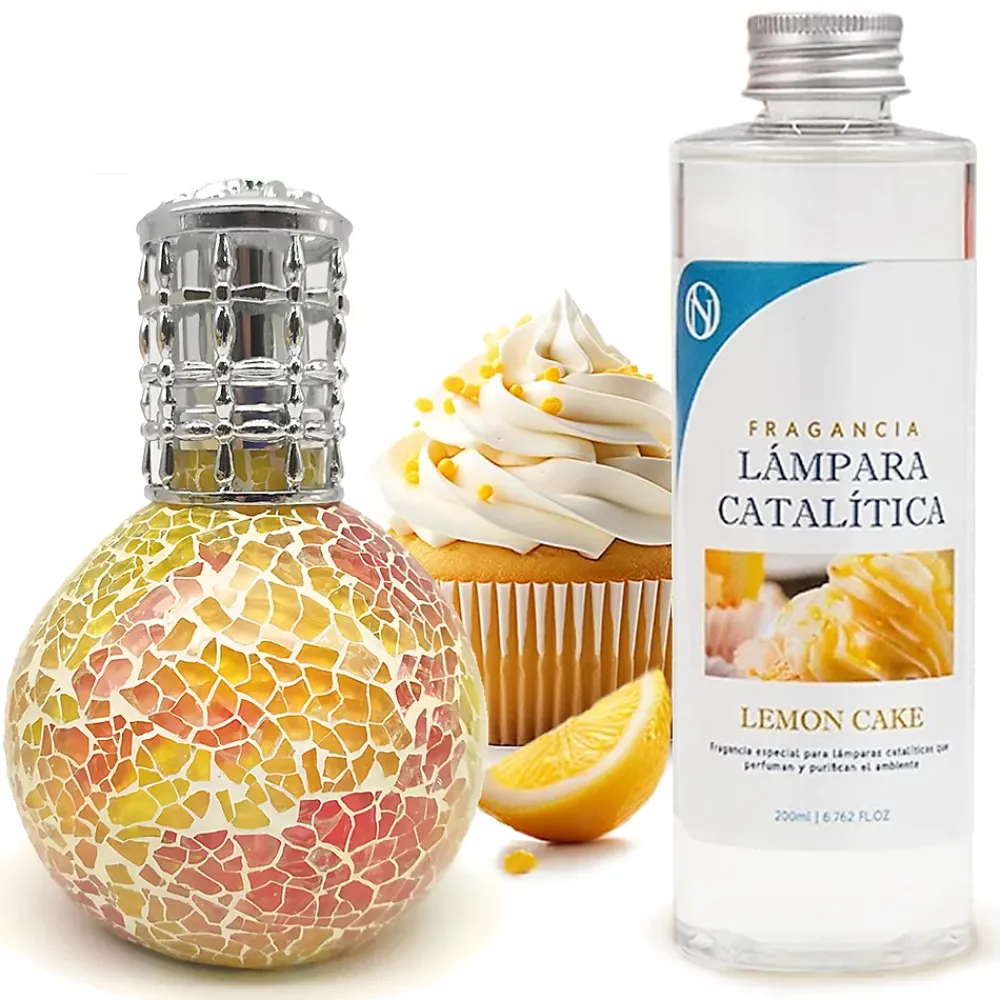 Mamamanuela Lampe catalytique Mosaïque Bicolore + Parfum Lemon Cake 200 ml - Élimine mauvaises odeurs, parfume et améliore qualité de l'air* Désodorisant Et Parfum D'Ambiance