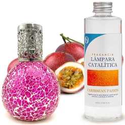 Lampe catalytique Mosaïque Fuchsia + Caribbean Passion 500 ml - Élimine mauvaises odeurs, parfume et améliore qualité de l'air>Mamamanuela Hot