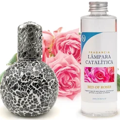 Lampe catalytique Mosaïque Noir + Parfum Bed of Roses 200 ml - Élimine mauvaises odeurs, parfume et améliore la qualité de l'air>Mamamanuela Discount