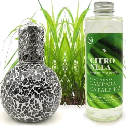 Lampe catalytique Mosaïque Noir + Parfum Citronnelle 500 ml - Élimine mauvaises odeurs, parfume et améliore la qualité de l'air>Mamamanuela