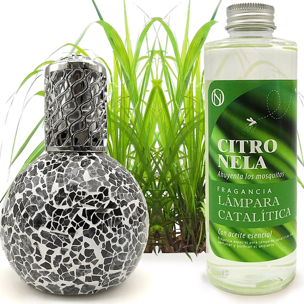 Lampe catalytique Mosaïque Noir + Parfum Citronnelle 500 ml - Élimine mauvaises odeurs, parfume et améliore la qualité de l'air>Mamamanuela