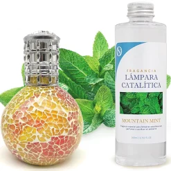 Mamamanuela Lampe catalytique Mosaïque Bicolore + Parfum Mountain Mint 500 ml - Élimine mauvaises odeurs, parfume et améliore qualité de l'air* Désodorisant Et Parfum D'Ambiance