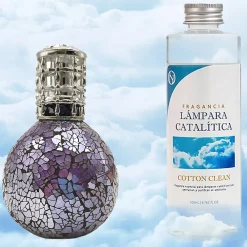 Mamamanuela Lampe catalytique Mosaïque de minuit + Parfum Cotton Clean 200 ml - Élimine mauvaises odeurs, parfume et améliore qualité de l'air* Désodorisant Et Parfum D'Ambiance