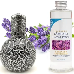 Mamamanuela Lampe catalytique Mosaïque Noir + Lavender Expression 500 ml - Élimine mauvaises odeurs, parfume et améliore qualité de l'air* Désodorisant Et Parfum D'Ambiance