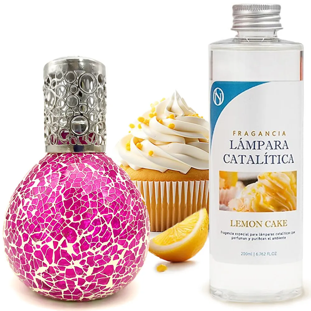 Lampe catalytique Mosaïque Fuchsia + Parfum Lemon Cake 200 ml - Élimine mauvaises odeurs, parfume et améliore qualité de l'air>Mamamanuela Hot