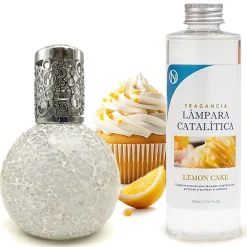 Lampe catalytique Mosaïque Blanc + Parfum Lemon Cake 500 ml - Élimine mauvaises odeurs, parfume et améliore la qualité de l'air>Mamamanuela Discount