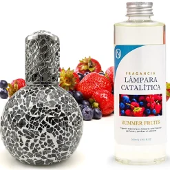 Mamamanuela Lampe catalytique Mosaïque Noir + Parfum Summer Fruits 500 ml - Élimine mauvaises odeurs, parfume et améliore qualité de l'air* Désodorisant Et Parfum D'Ambiance