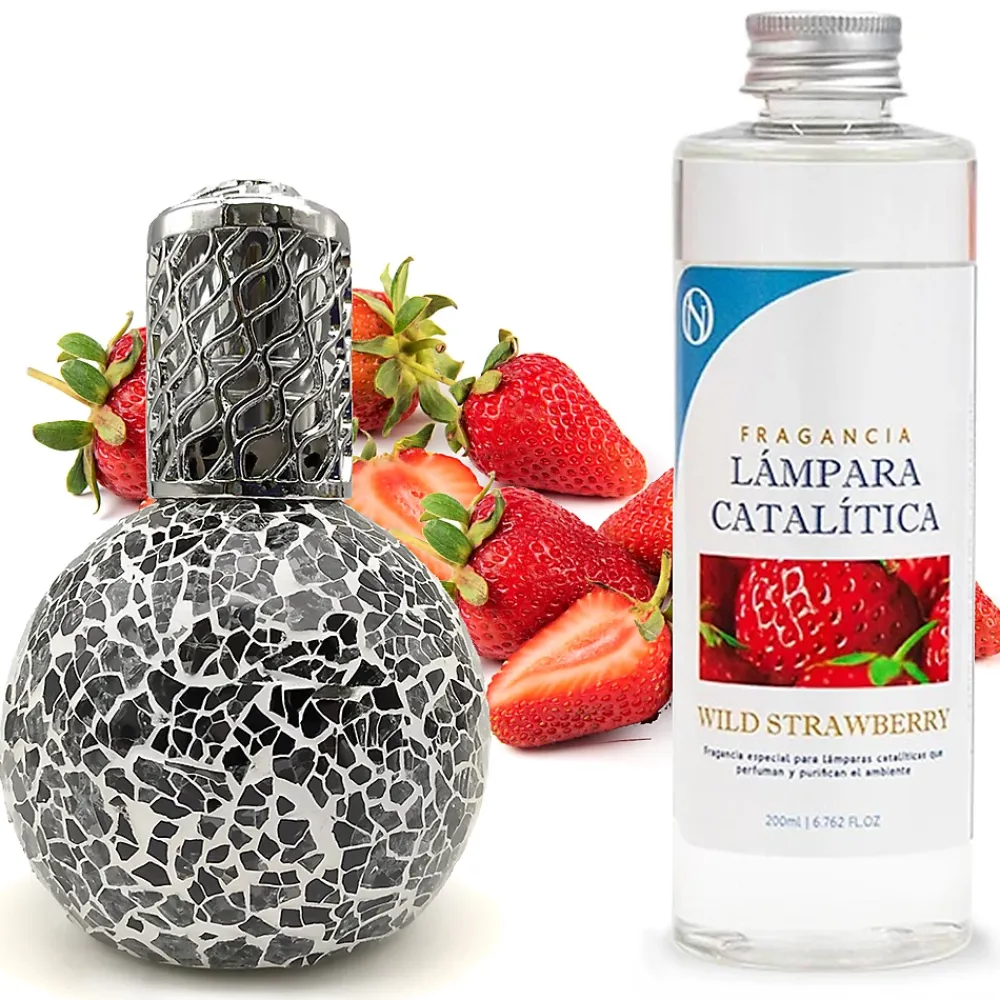 Mamamanuela Lampe catalytique Mosaïque Noir + Parfum Wild Strawberry 200 ml - Élimine mauvaises odeurs, parfume et améliore qualité de l'air* Désodorisant Et Parfum D'Ambiance