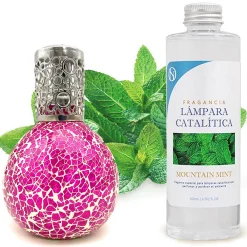 Lampe catalytique Mosaïque Fuchsia + Parfum Mountain Mint 500 ml - Élimine mauvaises odeurs, parfume et améliore qualité de l'air>Mamamanuela Clearance