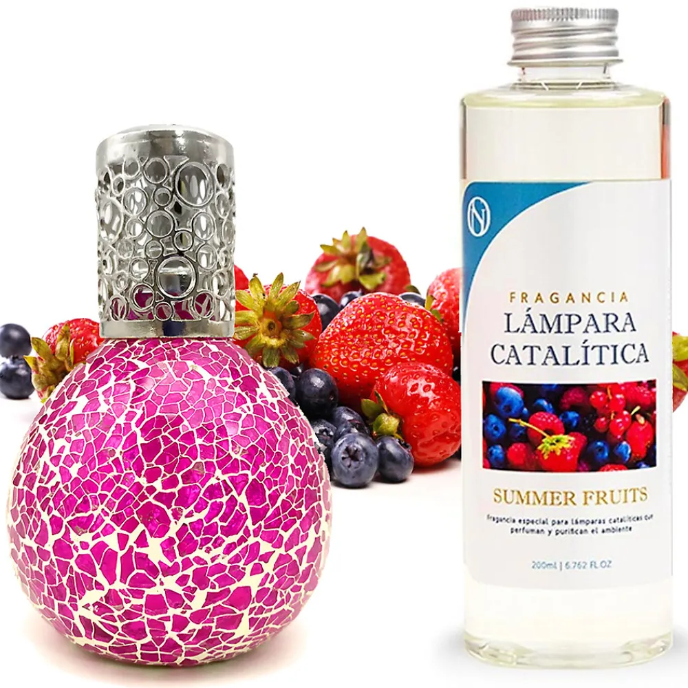 Lampe catalytique Mosaïque Fuchsia + Parfum Summer Fruits 200 ml - Élimine mauvaises odeurs, parfume et améliore qualité de l'air>Mamamanuela Clearance