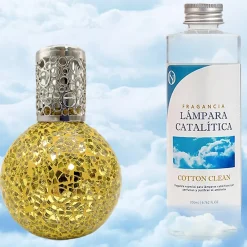 Lampe catalytique Mosaïque Doré + Parfum Cotton Clean 500 ml - Élimine mauvaises odeurs, parfume et améliore la qualité de l'air>Mamamanuela Outlet