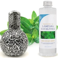 Lampe catalytique Mosaïque Noir + Parfum Mountain Mint 500 ml - Élimine mauvaises odeurs, parfume et améliore la qualité de l'air>Mamamanuela Online