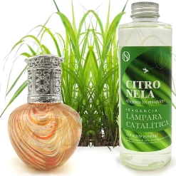 Mamamanuela Lampe catalytique Orange Waves + Parfum Citronnelle 200 ml - Élimine les mauvaises odeurs, parfume et améliore la qualité de l'air* Désodorisant Et Parfum D'Ambiance
