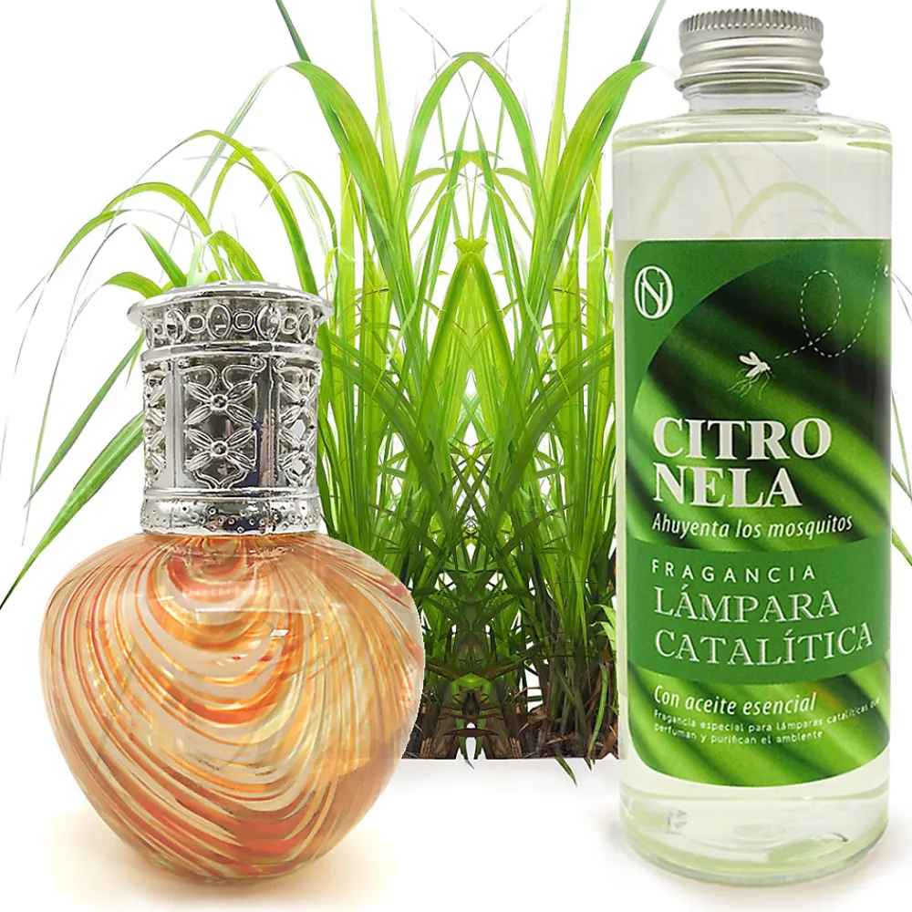 Lampe catalytique Orange Waves + Parfum Citronnelle 500 ml - Élimine les mauvaises odeurs, parfume et améliore la qualité de l'air>Mamamanuela Discount