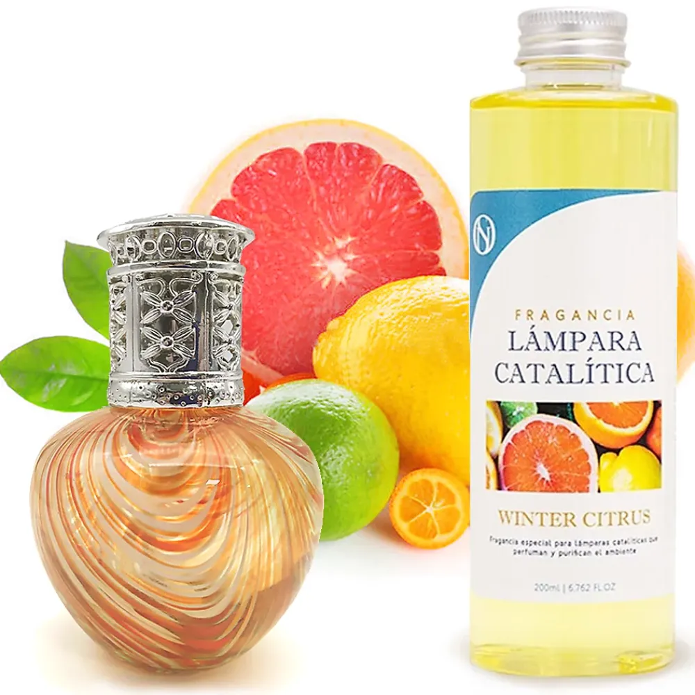 Mamamanuela Lampe catalytique Orange Waves + Parfum Winter Citrus 200 ml - Élimine mauvaises odeurs, parfume et améliore la qualité de l'air* Désodorisant Et Parfum D'Ambiance