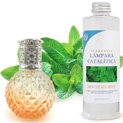 Mamamanuela Lampe catalytique Orange Diamonds + Parfum Mountain Mint 500 ml - Élimine mauvaises odeurs, parfume et améliore qualité de l'air* Désodorisant Et Parfum D'Ambiance