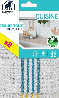 Elephant Lavettes microfibres en nid d'abeille x2 pour cuisine* Chiffon