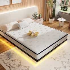 Teeno LED cadre de lit en métal, 160x200 cm, hauteur 20 cm, cadre flottant* Lit Double