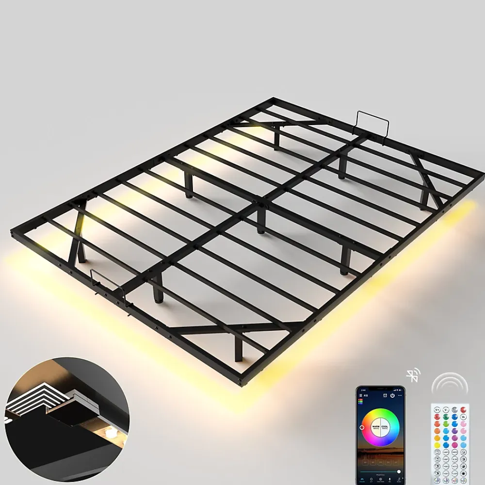 Teeno LED cadre de lit en métal, 160x200 cm, hauteur 20 cm, cadre flottant* Lit Double