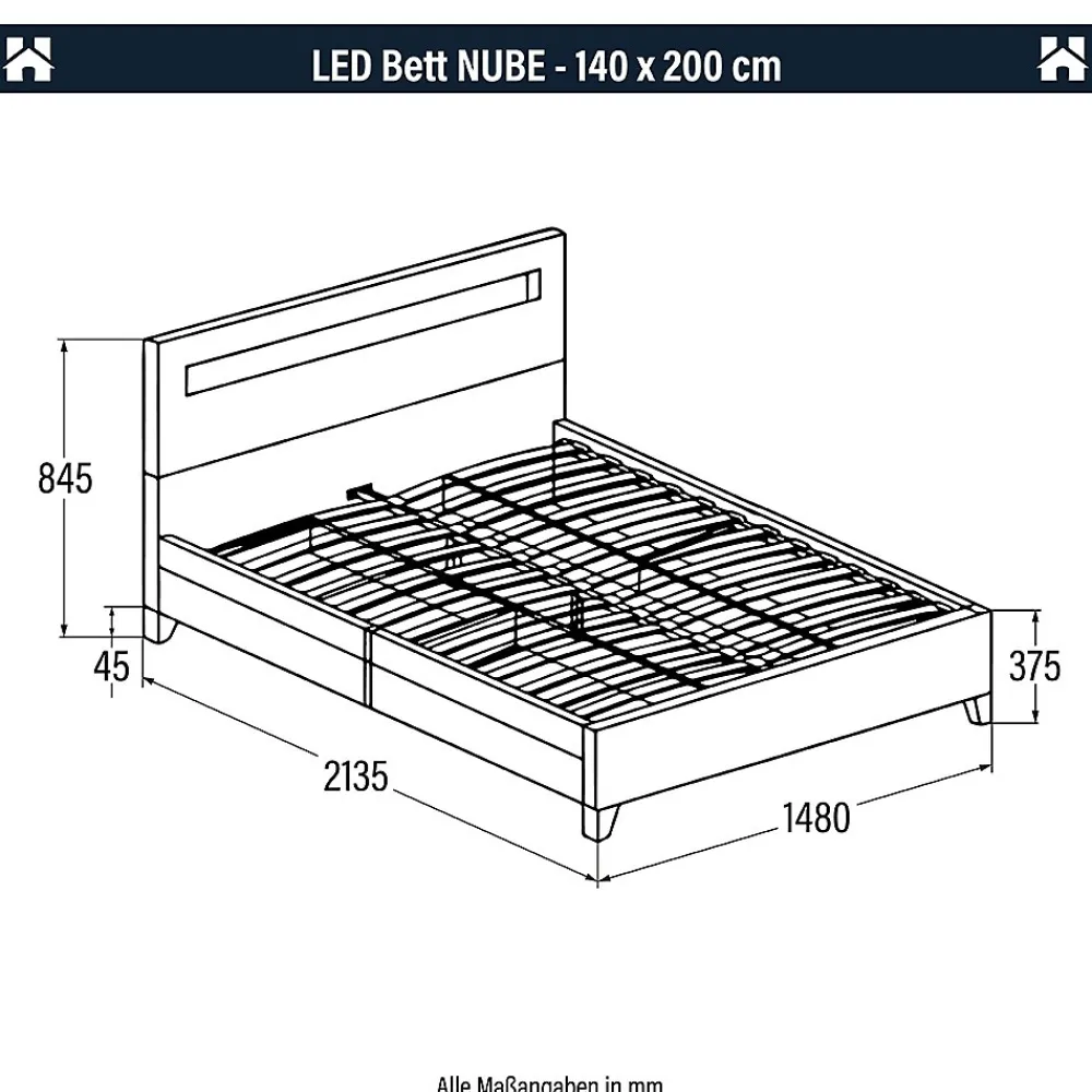 LED Lit NUBE gris foncé 180 x 200 cm>Brand Home Deluxe