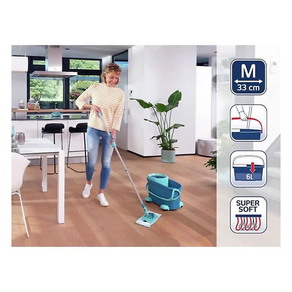 Clean Twist M Ergo mobile 52121 Kit de nettoyage sol - Balai a plat lave sol avec housse, seau a essorage facile, roule>Leifheit Clearance